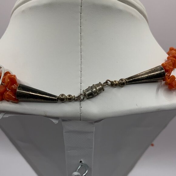 Graduated Branch Coral Orange Red Southwestern Style Vtg Double Necklace J858 - Picture 7 of 7